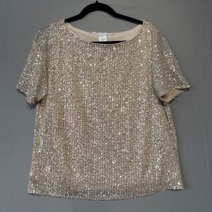 Pepper & Zoe Sequins Top Size Small Cream Holidays Party Event NYE Guest Lined